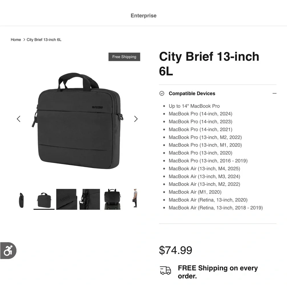 NWOT Incase Charcoal City Brief 13 Inch Laptop Bag